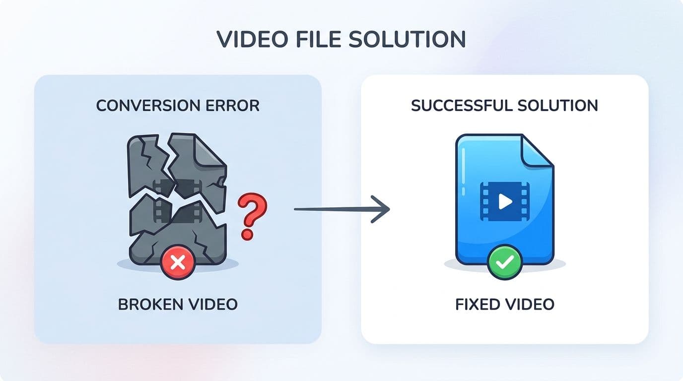 A diagram illustrating the solution for converting a broken video file into a fixed video format.